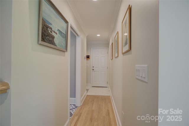 18205 Royal Oak Rd, Charlotte, NC 28278 - corridor featuring ornamental molding, light wood finished floors, and recessed lighting