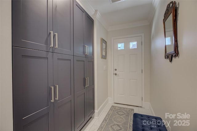 18205 Royal Oak Rd, Charlotte, NC 28278 - foyer entrance with crown molding and light tile patterned floors