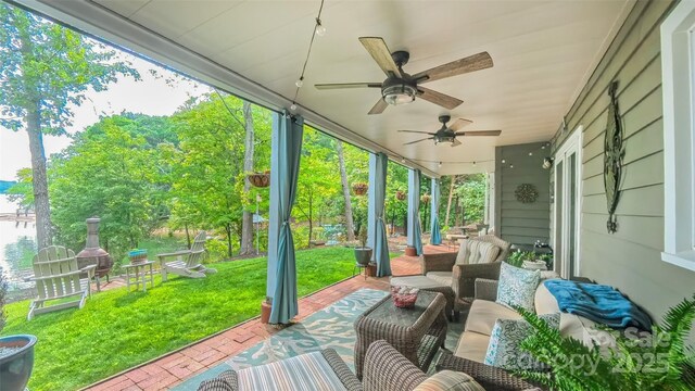 18205 Royal Oak Rd, Charlotte, NC 28278 - view of patio / terrace with an outdoor hangout area and a ceiling fan