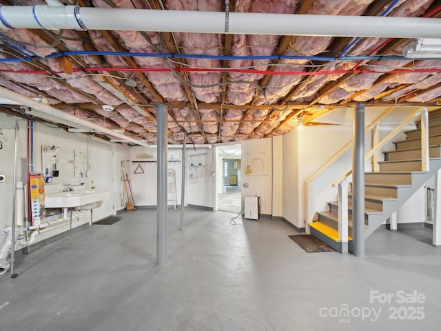 729 Montgomery Ave, Albemarle, NC 28001 - unfinished below grade area with stairs and a sink