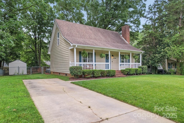 6706 Farrington Ln, Charlotte, NC 28227 - view of front of property with covered porch, a chimney, crawl space, and roof with shingles