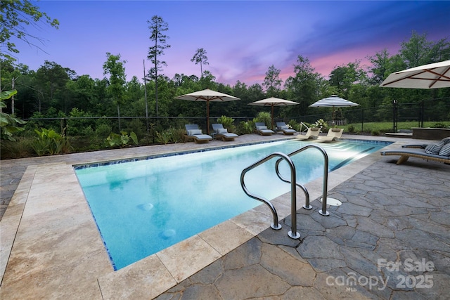 231 Bible School Rd, Lake Lure, NC 28746 - pool at dusk with a patio area
