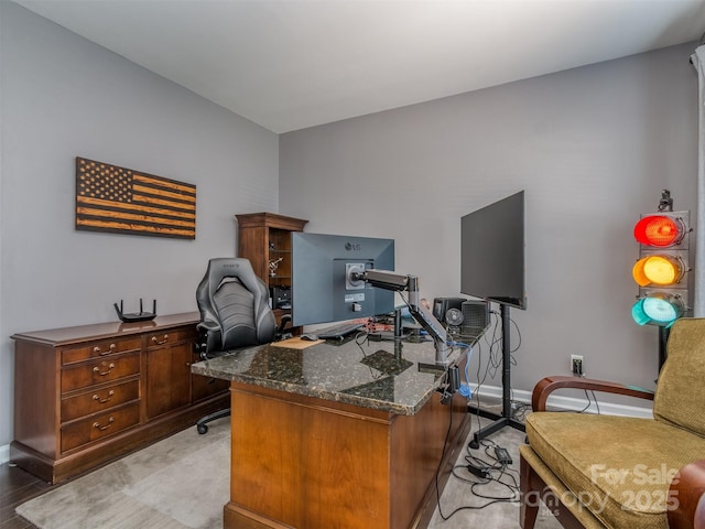 7700 Antique Cir, Waxhaw, NC 28173 - home office with baseboards and light wood finished floors