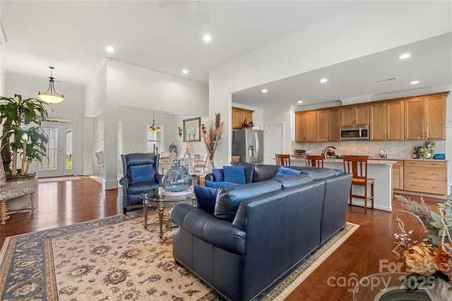 2399 Ashbourne Pl SE, Concord, NC 28025 - living area featuring dark wood-style flooring and recessed lighting