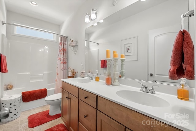 2399 Ashbourne Pl SE, Concord, NC 28025 - full bathroom with double vanity, shower / tub combo, and tile patterned floors