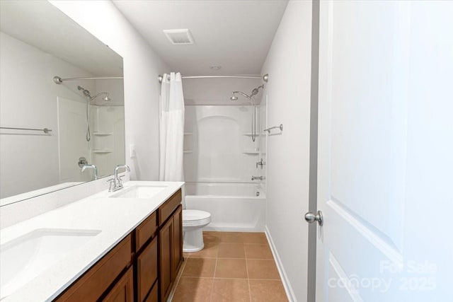 11965 Hambright Rd, Huntersville, NC 28078 - bathroom featuring tile patterned flooring, shower / bath combo, and double vanity