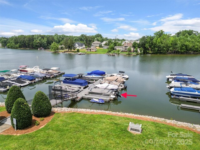 162 Castles Gate Dr, Mooresville, NC 28117 - dock area featuring a water view and a lawn
