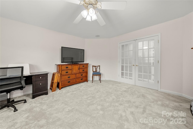162 Castles Gate Dr, Mooresville, NC 28117 - carpeted home office featuring french doors and ceiling fan