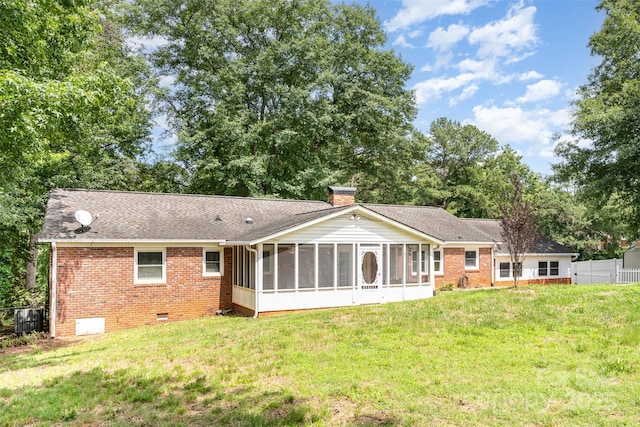 1925 Montclair Ave, Gastonia, NC 28054 - back of house with a sunroom, brick siding, crawl space, and roof with shingles