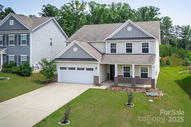 171 Old Harbor Dr, Mount Gilead, NC 27306 - craftsman-style house featuring board and batten siding, brick siding, an attached garage, and roof with shingles