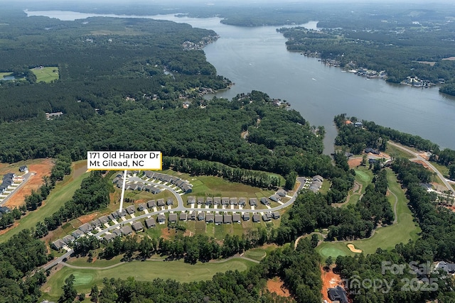 171 Old Harbor Dr, Mount Gilead, NC 27306 - aerial overview of property's location with a large body of water and a forest