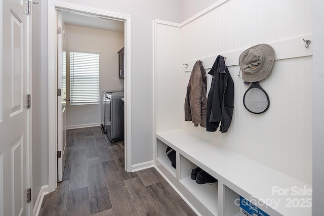 171 Old Harbor Dr, Mount Gilead, NC 27306 - mudroom featuring dark wood-style floors and separate washer and dryer