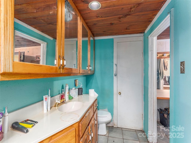 157 Evergreen Cir, Waynesville, NC 28786 - bathroom featuring wooden ceiling, vanity, and tile patterned floors