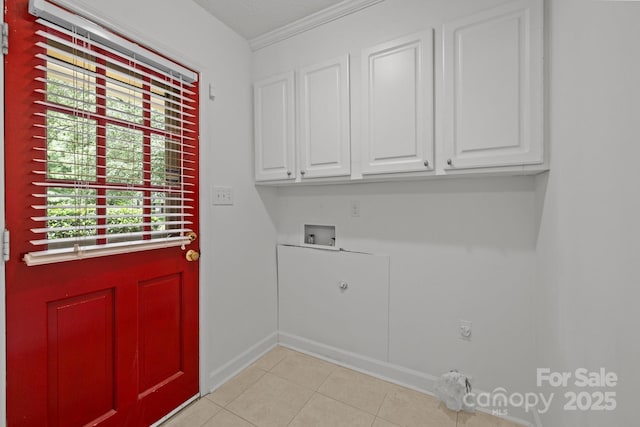 906 Wishing Well Ln, Charlotte, NC 28270 - washroom featuring cabinet space, hookup for an electric dryer, washer hookup, and light tile patterned floors