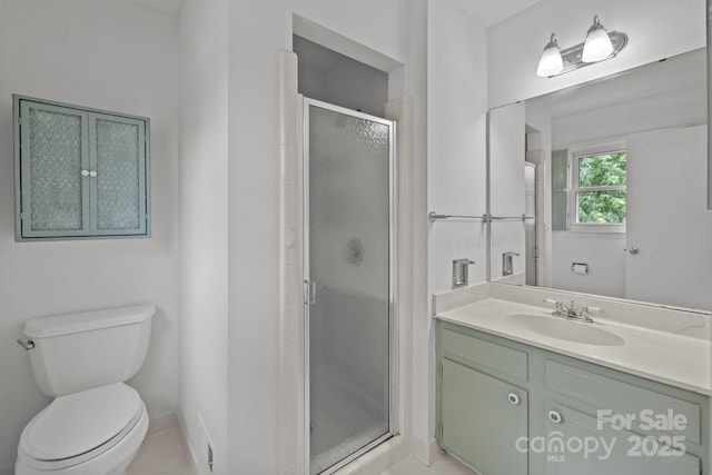 906 Wishing Well Ln, Charlotte, NC 28270 - bathroom featuring vanity, a stall shower, and tile patterned flooring