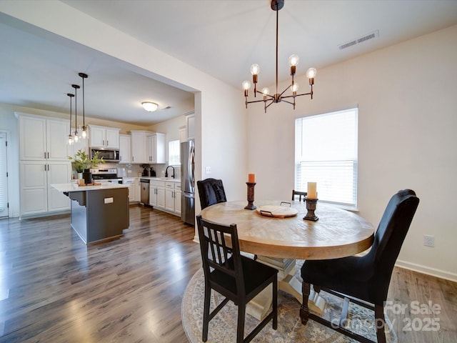 5121 Arbordale Way, Mount Holly, NC 28120 - dining space with plenty of natural light, a chandelier, and dark wood-type flooring