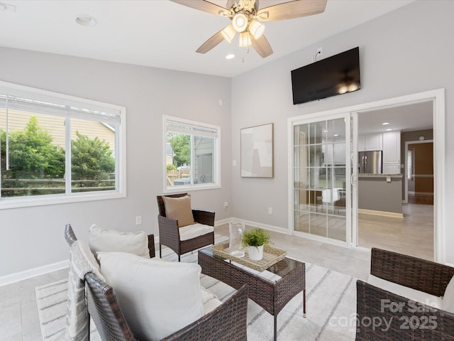 9908 Park Springs Ct, Charlotte, NC 28210 - living area featuring a ceiling fan and recessed lighting