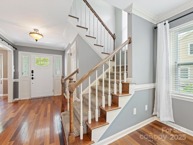 9908 Park Springs Ct, Charlotte, NC 28210 - foyer entrance featuring hardwood / wood-style floors, stairs, and crown molding