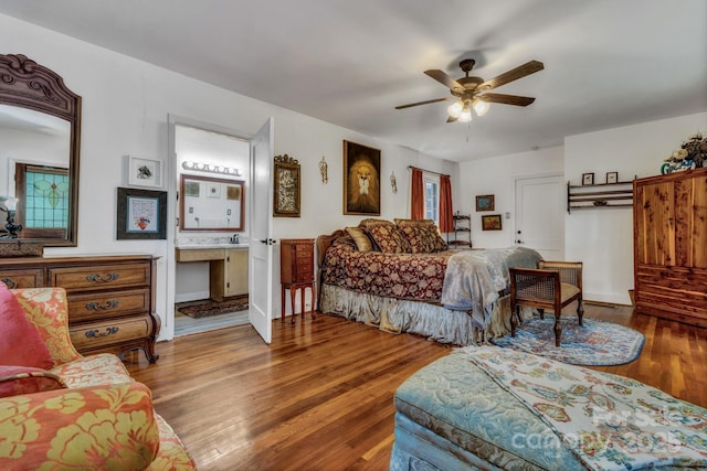 60 Meeks Rd, Black Mountain, NC 28711 - bedroom featuring hardwood / wood-style floors, a ceiling fan, and connected bathroom