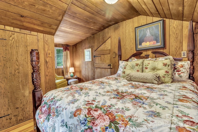 60 Meeks Rd, Black Mountain, NC 28711 - bedroom featuring wooden walls, wood ceiling, and vaulted ceiling