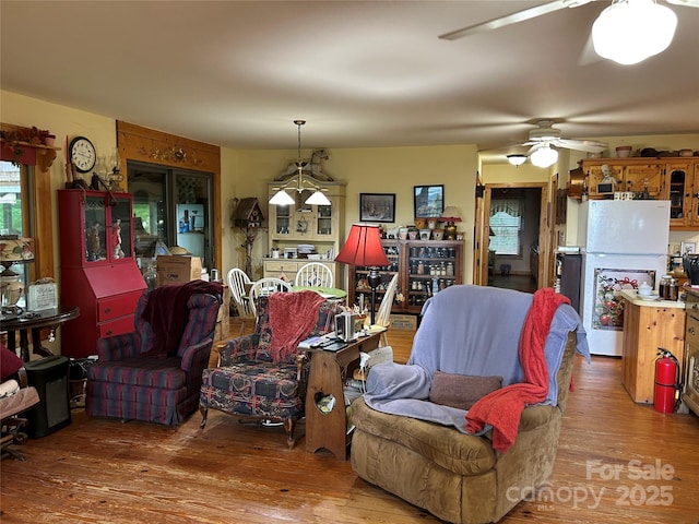 687 Willow Creek Rd, Leicester, NC 28748 - living room featuring ceiling fan and wood finished floors