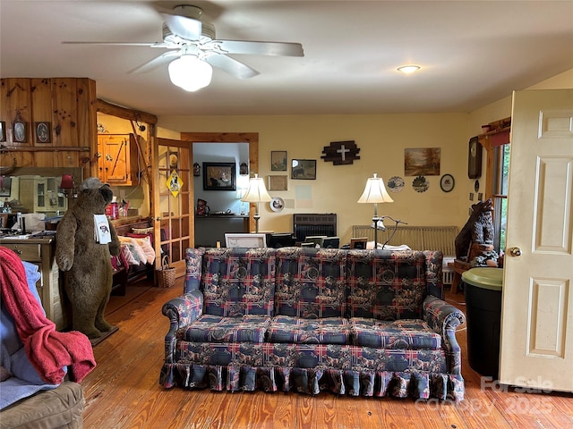 687 Willow Creek Rd, Leicester, NC 28748 - living room featuring wood finished floors and ceiling fan