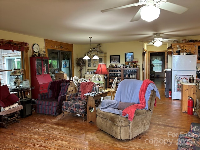 687 Willow Creek Rd, Leicester, NC 28748 - living room with wood finished floors and ceiling fan
