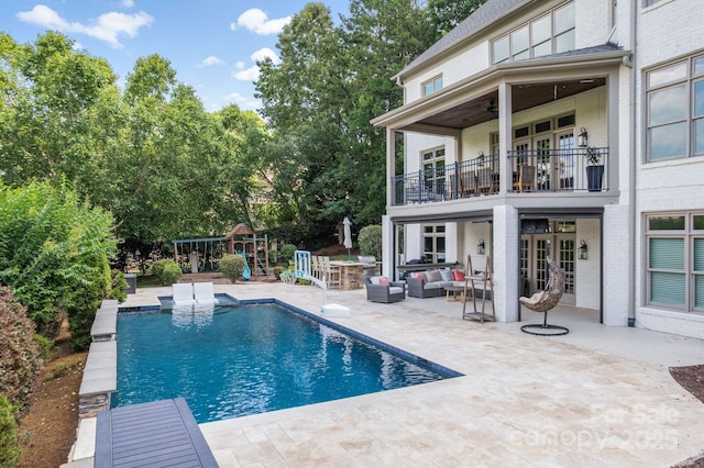 1032 Spyglass Ln, Waxhaw, NC 28173 - outdoor pool featuring an outdoor hangout area, a patio area, and a playground