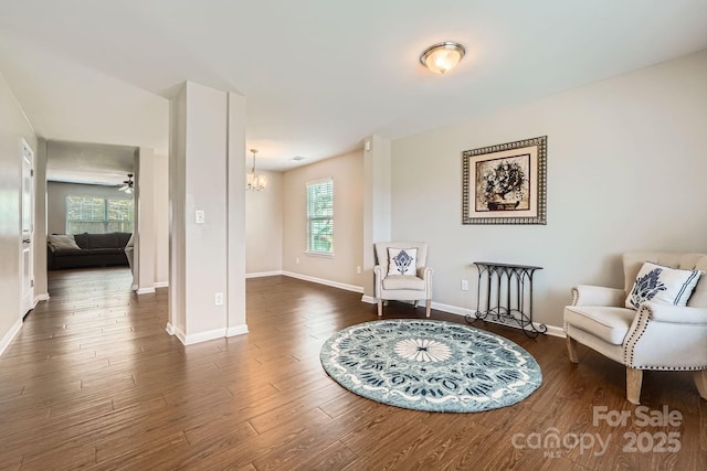 4151 Granite St, Midland, NC 28107 - sitting room featuring a chandelier, plenty of natural light, and wood finished floors