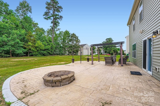 4151 Granite St, Midland, NC 28107 - view of patio / terrace with a fire pit, a pergola, and an outdoor structure