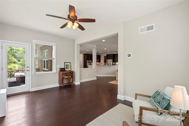 1830 Alden Oaks Ln, Charlotte, NC 28270 - living area with wood finished floors, a ceiling fan, and recessed lighting