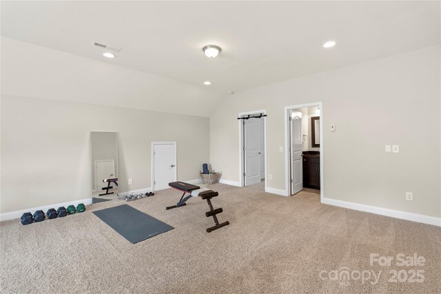 1830 Alden Oaks Ln, Charlotte, NC 28270 - exercise area featuring light colored carpet, recessed lighting, and lofted ceiling