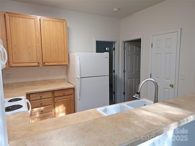 8838 Wandering Creek Way, Charlotte, NC 28227 - kitchen with white appliances, light countertops, and light brown cabinets