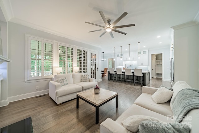 2004 Viscount Dr, Matthews, NC 28104 - living area featuring ceiling fan, wood finished floors, recessed lighting, and french doors