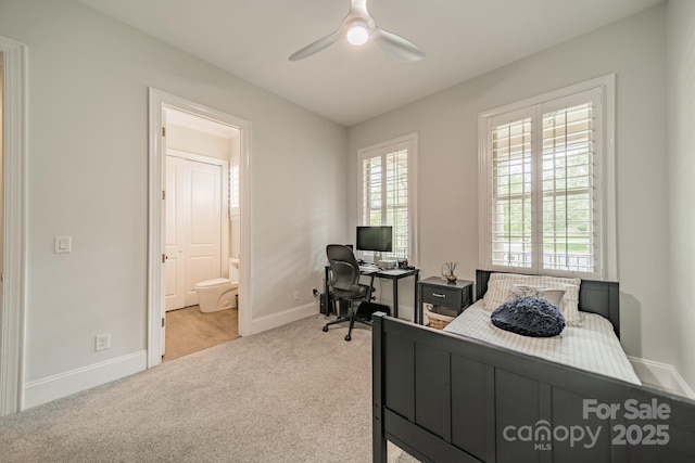 2004 Viscount Dr, Matthews, NC 28104 - bedroom featuring carpet, a desk, ensuite bath, and a ceiling fan