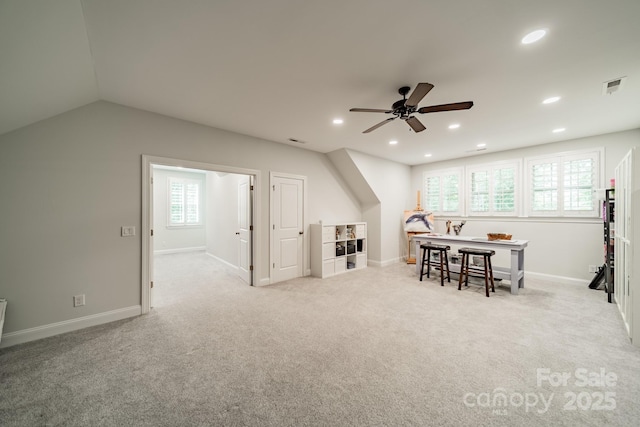 2004 Viscount Dr, Matthews, NC 28104 - bonus room featuring a ceiling fan, healthy amount of natural light, recessed lighting, carpet flooring, and vaulted ceiling