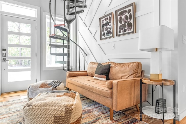 163 Hawk Hollow Dr, Lake Lure, NC 28746 - living room with stairs and wood finished floors