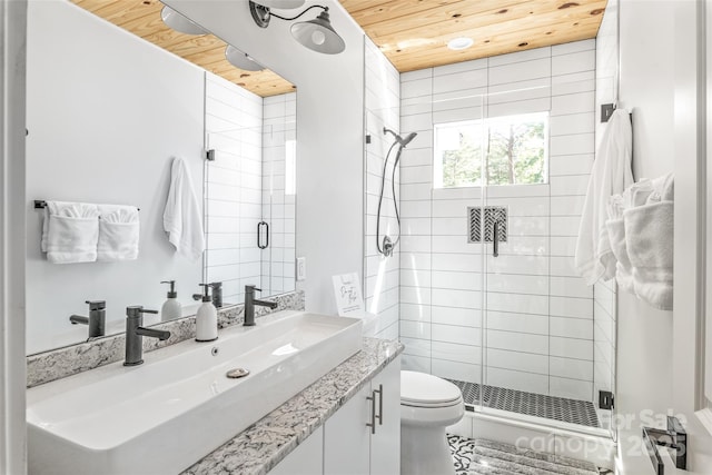 163 Hawk Hollow Dr, Lake Lure, NC 28746 - full bath with vanity, a stall shower, and wooden ceiling