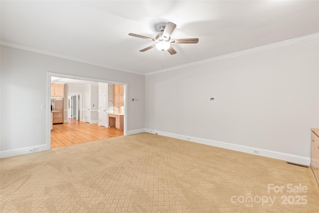 7301 Leharne Dr, Charlotte, NC 28270 - unfurnished room with ceiling fan, light carpet, and ornamental molding