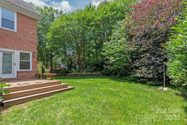 7301 Leharne Dr, Charlotte, NC 28270 - view of grassy yard with a wooden deck