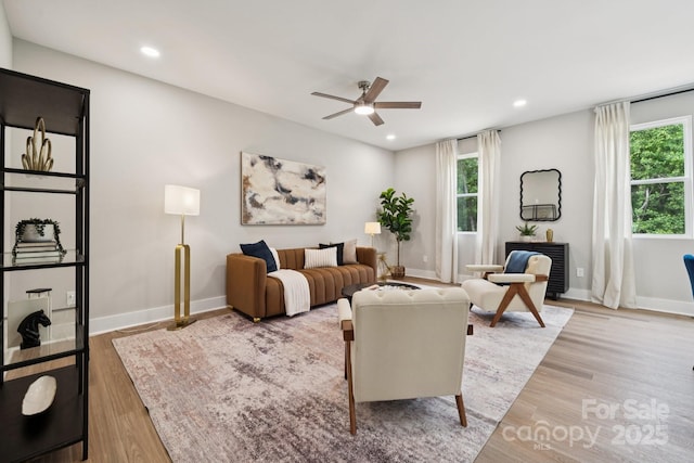 384 Speedway Pl, Concord, NC 28027 - living area featuring a ceiling fan, light wood finished floors, and recessed lighting
