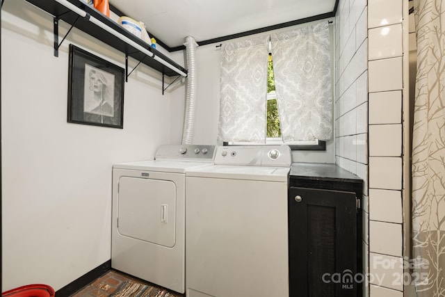1271 Upper Brush Creek Rd, Fairview, NC 28730 - laundry area featuring separate washer and dryer and brick patterned floors