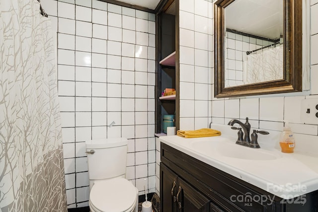 1271 Upper Brush Creek Rd, Fairview, NC 28730 - full bathroom with tile walls, vanity, decorative backsplash, and curtained shower