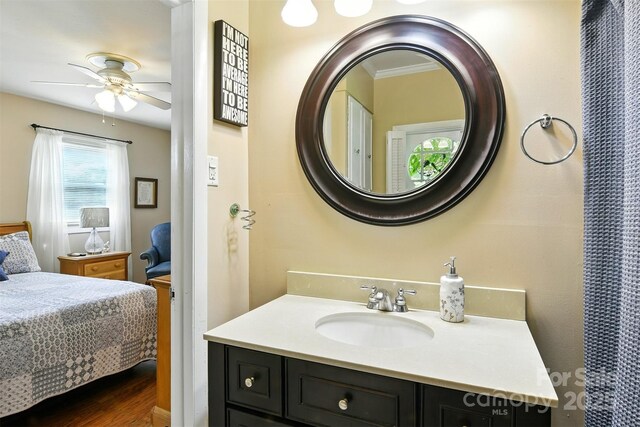 155 John Thomas Dr, Boone, NC 28607 - bathroom featuring ensuite bathroom, ceiling fan, vanity, and wood finished floors