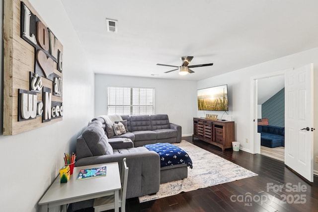 8618 Sam Dee Rd, Charlotte, NC 28215 - living area with dark wood finished floors and ceiling fan