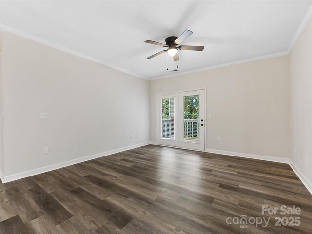 17136 Red Feather Dr, Charlotte, NC 28277 - spare room with a ceiling fan, ornamental molding, and dark wood-type flooring