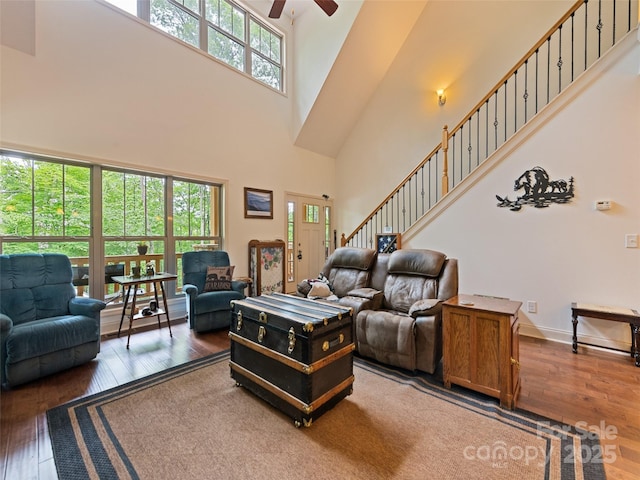 389 Manna Way, Sylva, NC 28779 - living area with a towering ceiling, hardwood / wood-style floors, and healthy amount of natural light