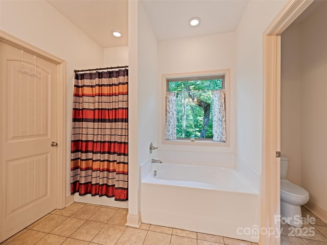 389 Manna Way, Sylva, NC 28779 - bathroom with a garden tub, tile patterned flooring, and a shower with curtain