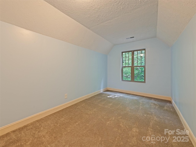 389 Manna Way, Sylva, NC 28779 - additional living space with a textured ceiling, carpet, and lofted ceiling