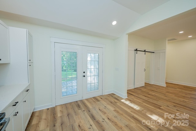 506 E Main St, Forest City, NC 28043 - entryway with french doors, light wood finished floors, recessed lighting, and lofted ceiling